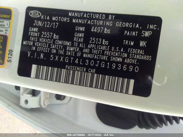 5XXGT4L30JG193690 KIA Optima Lx