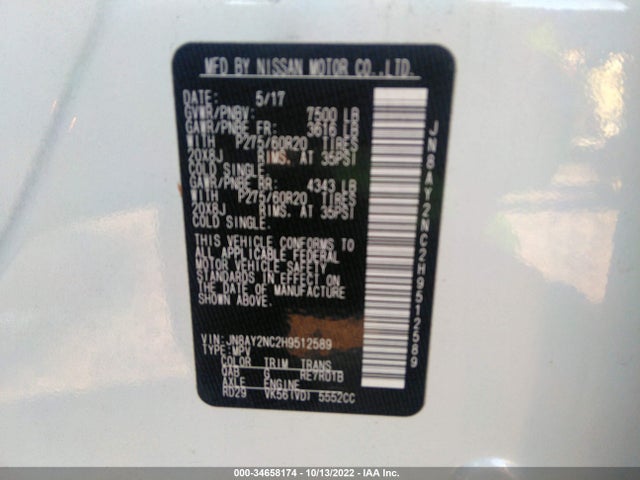 2017 Nissan Armada, VIN: JN8AY2NC2H9512589