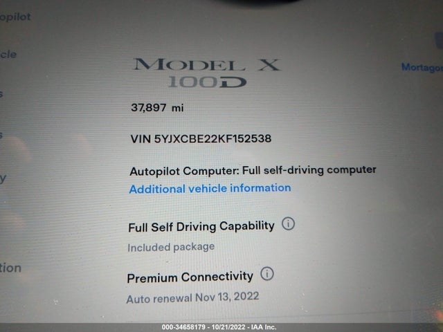 2019 Tesla Model X, VIN: 5YJXCBE22KF152538