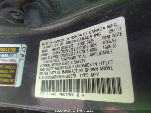 Honda CR-V LX 2014 2HKRM3H34EH507070 Image 10