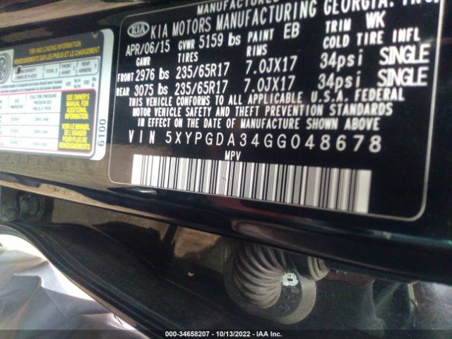 5XYPGDA34GG048678 KIA SORENTO LX