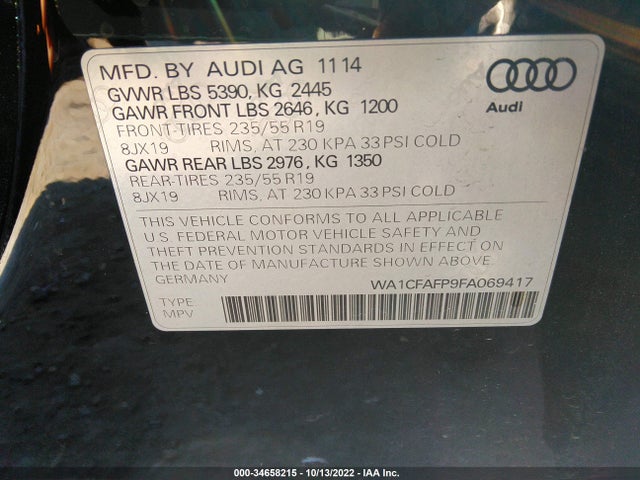 2015 Audi Q5, VIN: WA1CFAFP9FA069417