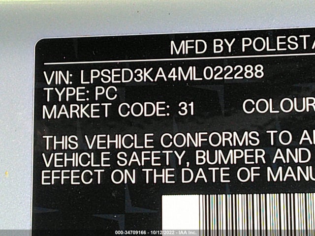 2021 Polestar 2, VIN: LPSED3KA4ML022288
