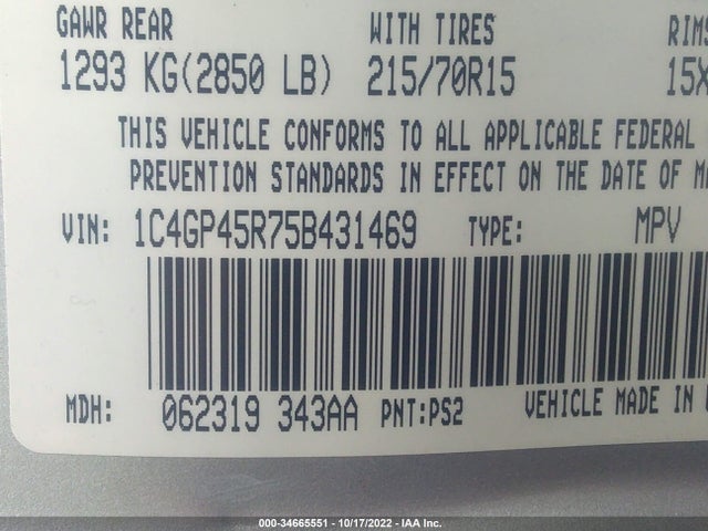 1C4GP45R75B431469 Chrysler Town & Country