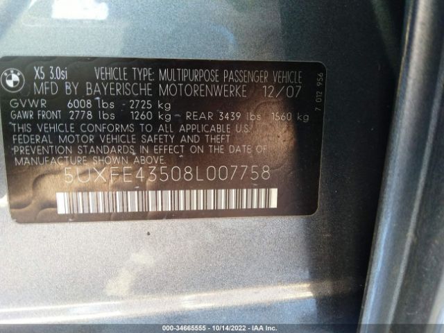 5UXFE43508L007758 BMW X5 3.0SI