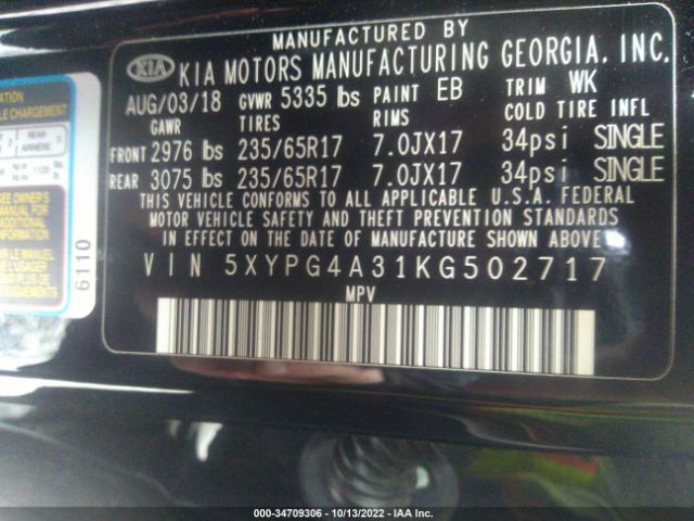 5XYPG4A31KG502717 KIA SORENTO LX