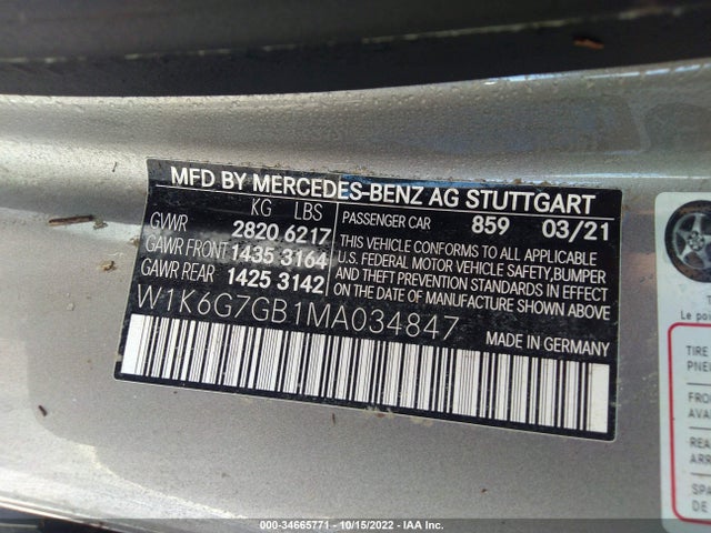 2021 Mercedes-Benz S-Class, VIN: W1K6G7GB1MA034847