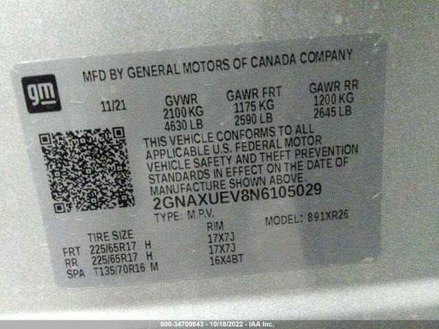 Chevrolet EQUINOX LT 2022 2GNAXUEV8N6105029 Image 9