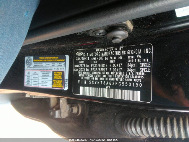2015 Kia Sorento, VIN: 5XYKT3A6XFG553150