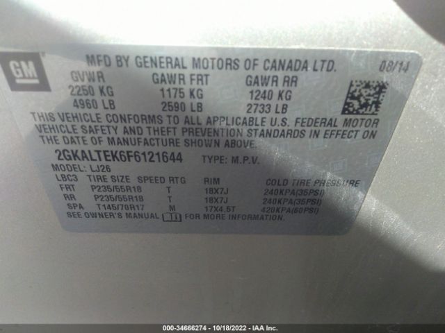 2GKALTEK6F6121644 GMC Terrain Slt