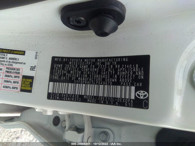2020 TOYOTA COROLLA L VIN: 5YFDPRAE5LP049670