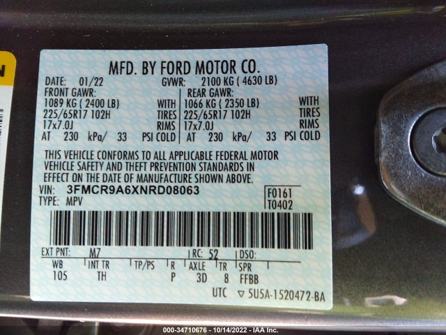 2022 Ford Bronco, VIN: 3FMCR9A6XNRD08063
