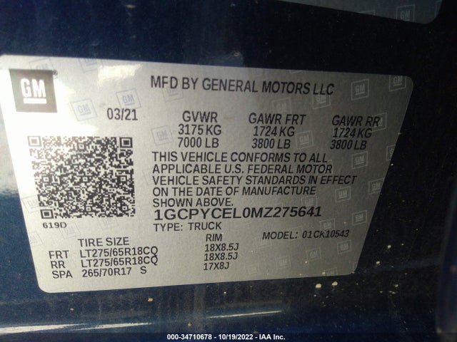 Chevrolet Silverado 1500 Custom Trail Boss 2021 1GCPYCEL0MZ275641 Image 9