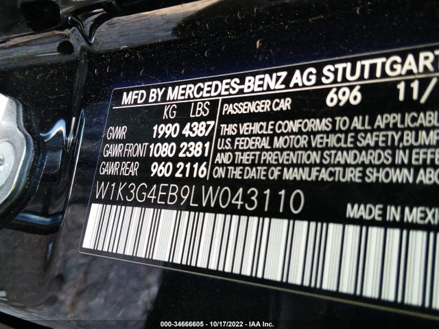 2020 Mercedes-Benz A-Class, VIN: W1K3G4EB9LW043110