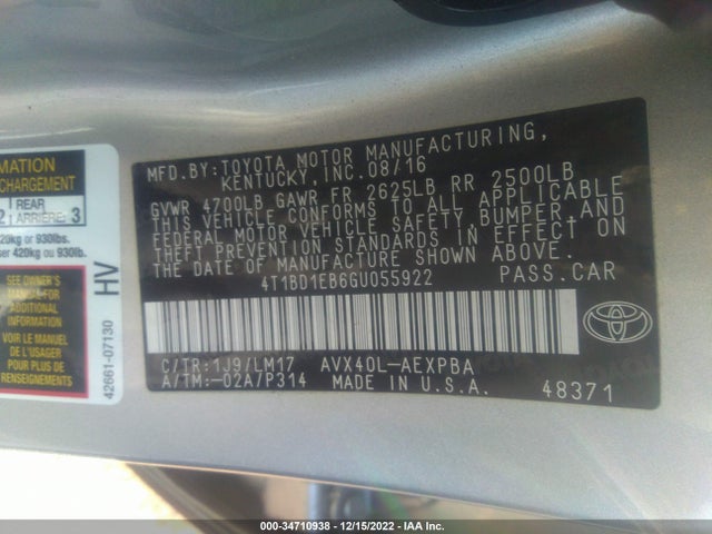 2016 Toyota Avalon, VIN: 4T1BD1EB6GU055922