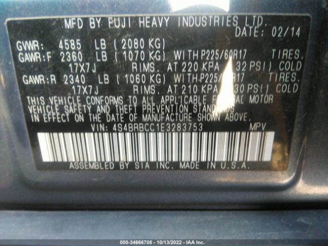 4S4BRBCC1E3283753 Subaru Outback 2.5i Premium