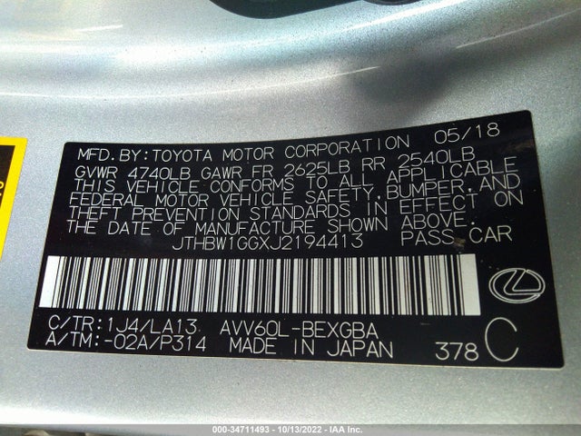 2018 Lexus ES, VIN: JTHBW1GGXJ2194413