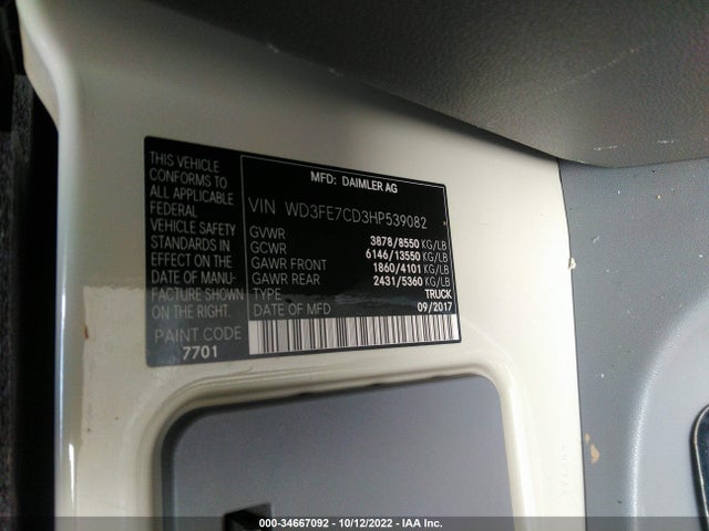 2017 Mercedes-Benz Sprinter, VIN: WD3FE7CD3HP539082