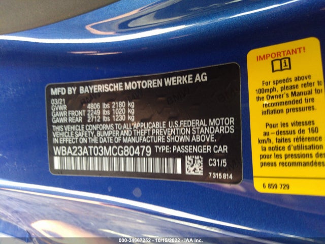 2021 BMW 4 Series, VIN: WBA23AT03MCG80479