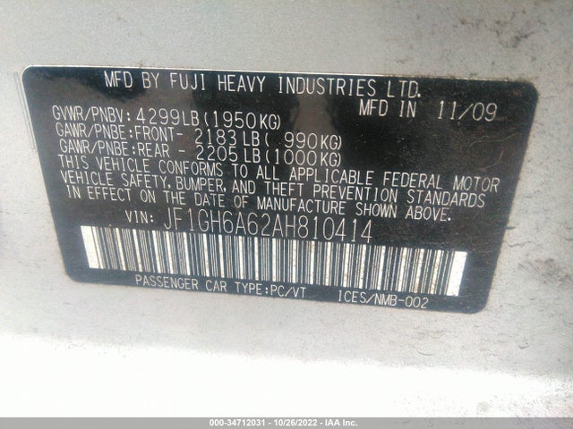 Subaru Impreza Wagon I 2010 JF1GH6A62AH810414 Image 11