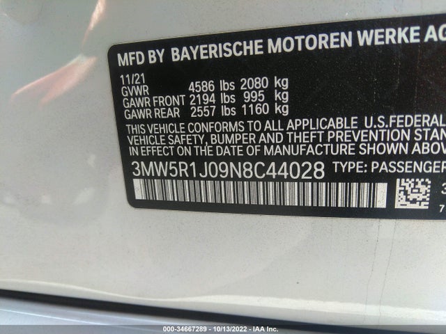 BMW 3 Series 330i 2022 аукцион фото