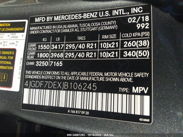 2018 Mercedes-Benz GLS-Class, VIN: 4JGDF7DEXJB106245