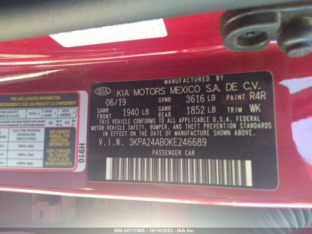 2019 Kia Rio, VIN: 3KPA24AB0KE246689