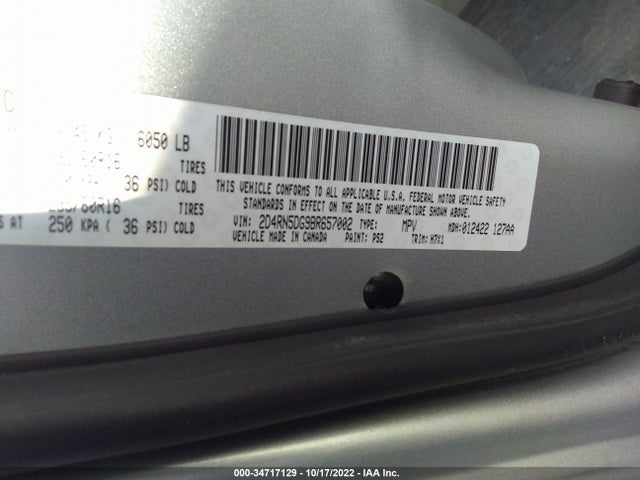 2011 DODGE GRAND CARAVAN CREW VIN: 2D4RN5DG9BR657002