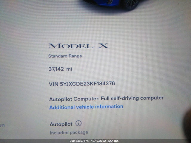 2019 Tesla Model X, VIN: 5YJXCDE23KF184376