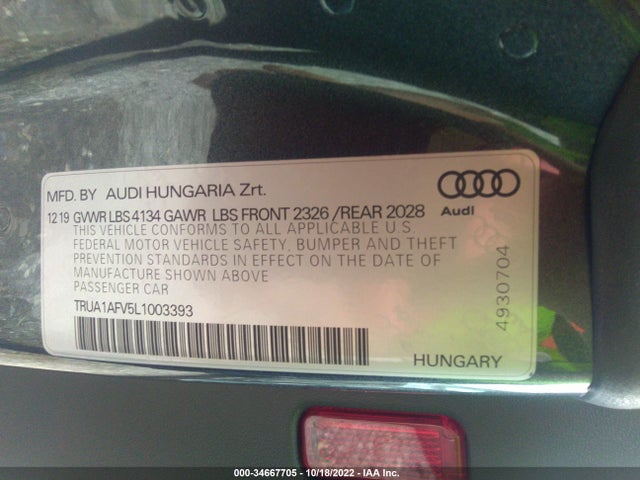 2020 Audi TT, VIN: TRUA1AFV5L1003393
