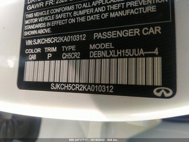 2019 Infiniti QX30, VIN: SJKCH5CR2KA010312