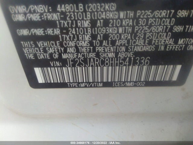 JF2SJARC8HH541336 Subaru Forester Limited