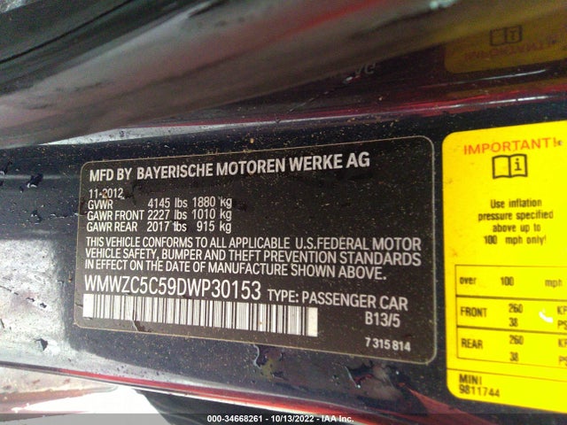 Mini Cooper 2013 WMWZC5C59DWP30153 Image 10