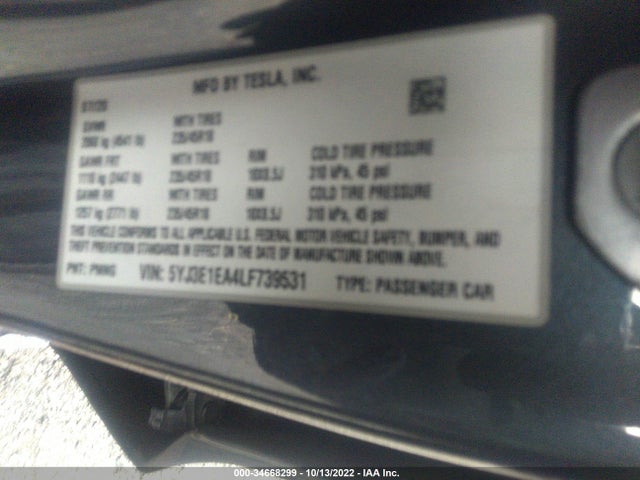 Tesla MODEL 3 2020 5YJ3E1EA4LF739531 Image 9