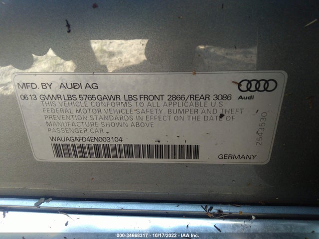 2014 Audi A8, VIN: WAUAGAFD4EN003104