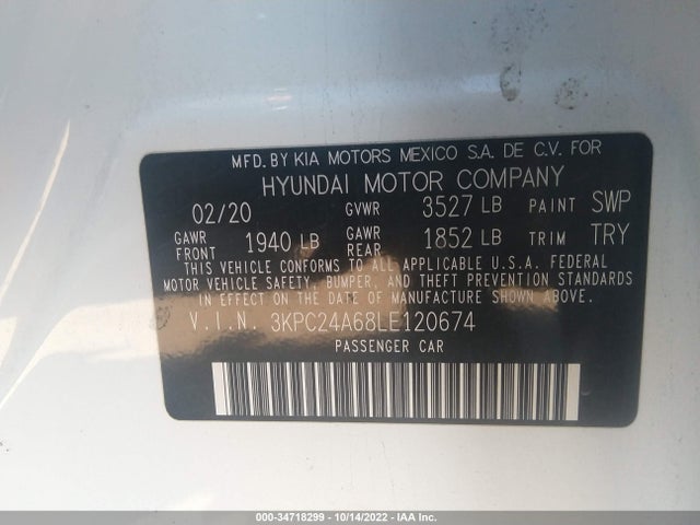 2020 HYUNDAI ACCENT SE VIN: 3KPC24A68LE120674