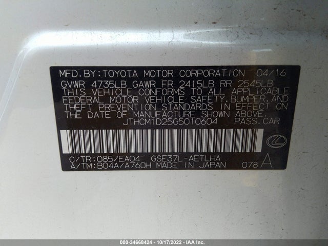Lexus IS 300 2016 JTHCM1D25G5010604 Image 10