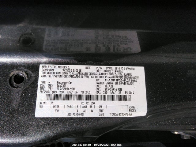 2017 FORD FOCUS SE VIN: 1FADP3F29HL278967