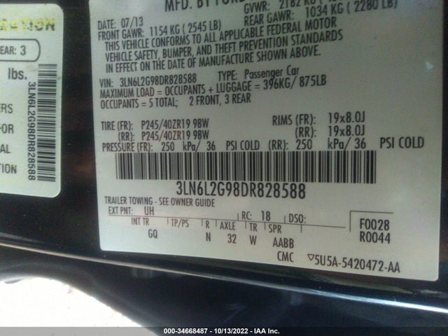 Lincoln MKZ 2013 3LN6L2G98DR828588 Image 10