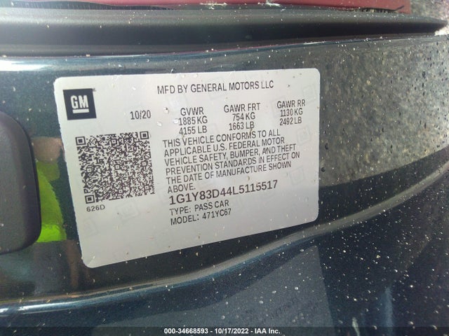 2020 Chevrolet Corvette, VIN: 1G1Y83D44L5115517