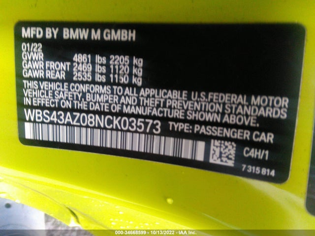 BMW M4 Competition Xdrive 2022 WBS43AZ08NCK03573 Image 9