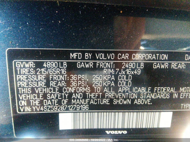 2007 VOLVO XC70 VIN: YV4SZ592871279196