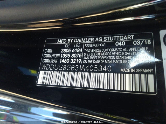2018 Mercedes-Benz S-Class, VIN: WDDUG8GB3JA405340