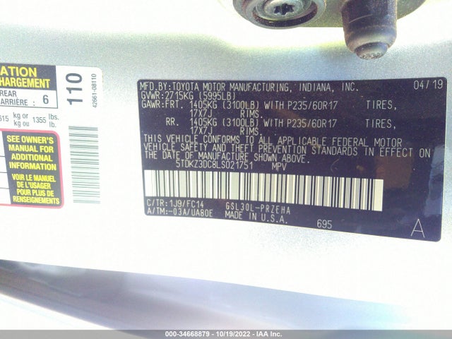 Toyota SIENNA LE 2020 5TDKZ3DC8LS021751 Image 10
