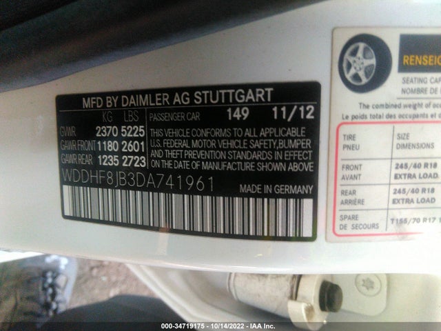 2013 MERCEDES-BENZ E-CLASS E 350 LUXURY VIN: WDDHF8JB3DA741961