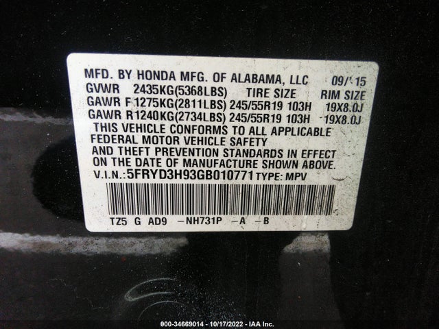 2016 Acura MDX, VIN: 5FRYD3H93GB010771