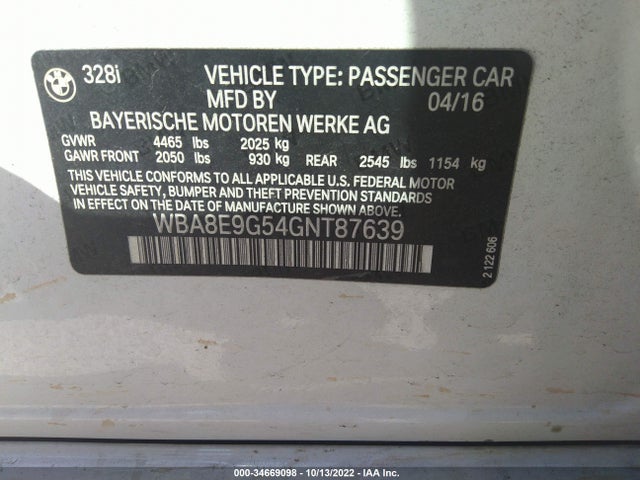 WBA8E9G54GNT87639 BMW 3 Series 328i