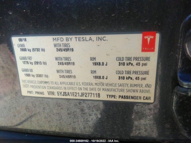 Tesla Model S 75d/100d/p100d 2018 5YJSA1E21JF277118 Image 11