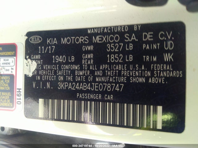 2018 Kia Rio, VIN: 3KPA24AB4JE078747