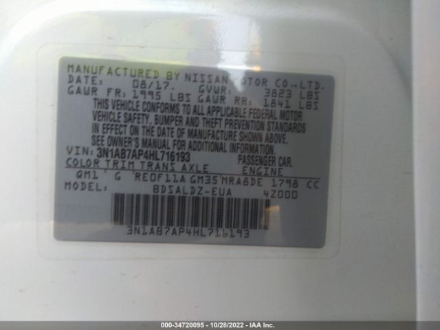 3N1AB7AP4HL716193 Nissan SENTRA SV